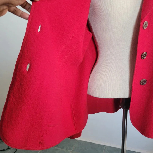 Chico's Boucle Knit Blazer Red 100% Wool Artsy Buttons Jacket (Size: 2) - Picture 6 of 16